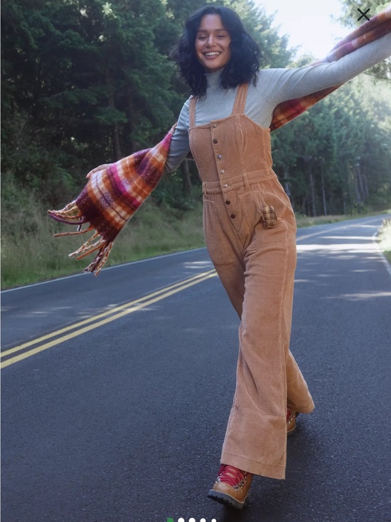 aerie Denim - Aerie Corduroy Kick Flare Overalls jumpsuit khaki wide leg cappuccino buttons